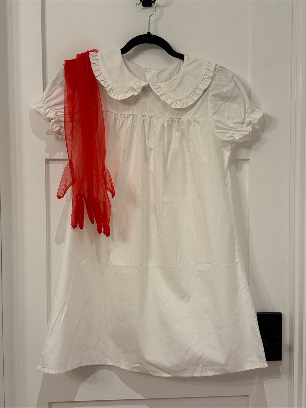 Ariana Eternal Sunshine White Babydoll Dress w red gloves
